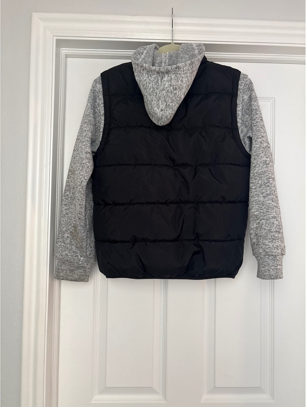 Hurley Boy's Black Puffer Vest with Grey Hoodie, Size Large
